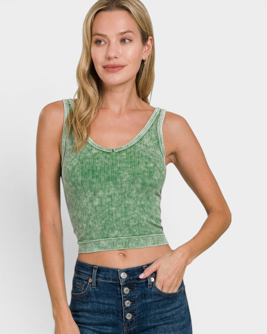 Washed Fern Ribbed Crop Tank Top