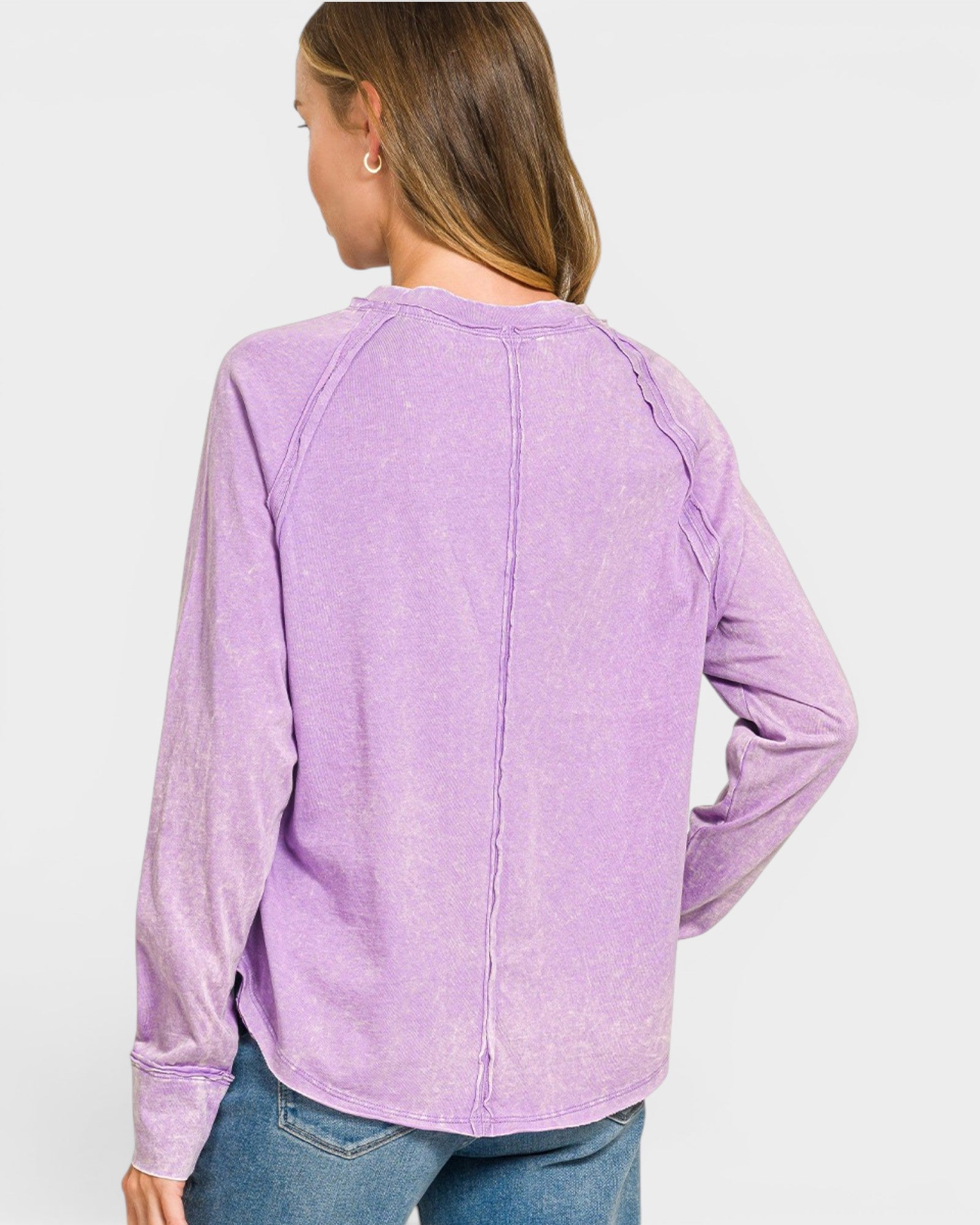 Lavender Washed Cotton Long Sleeve Top