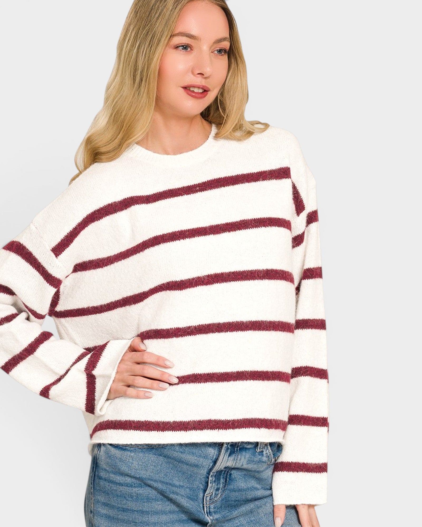 Burgundy Stripe Knit Sweater