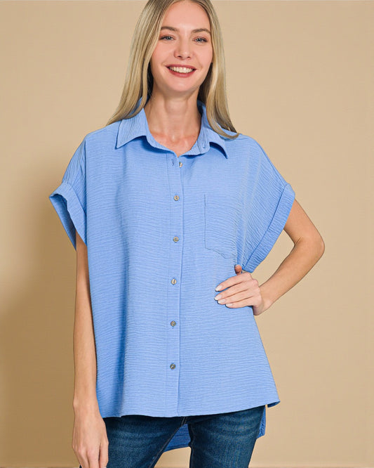 Light Blue Button Front Top