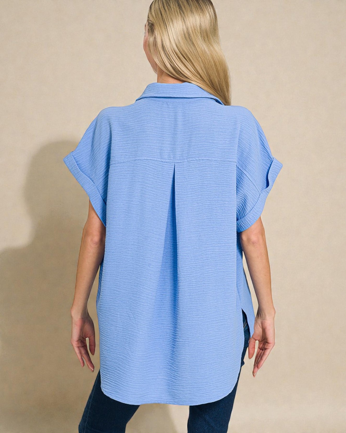Light Blue Button Front Top