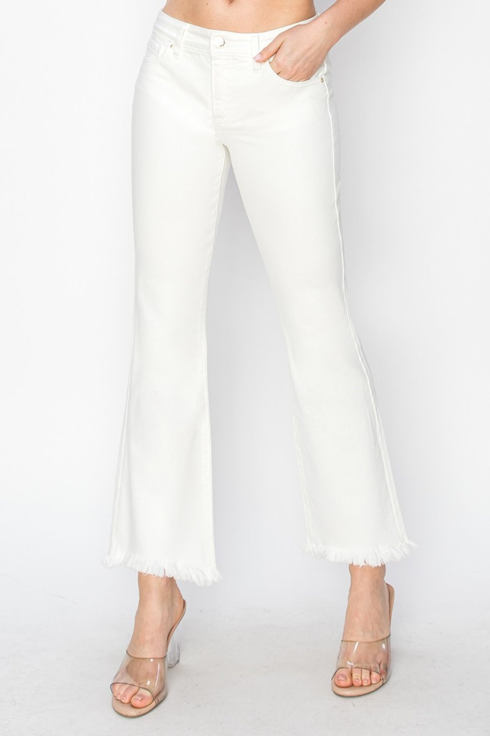 White Tummy Control Crop Flare Step Hem Jeans