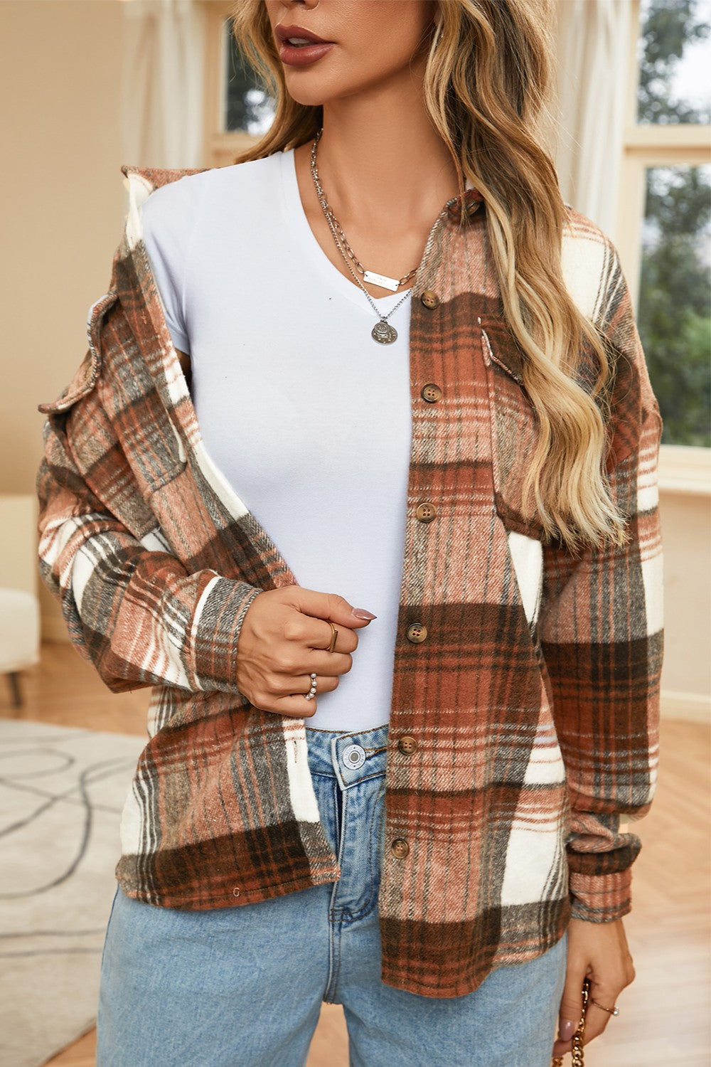 Plaid Button Front Shacket