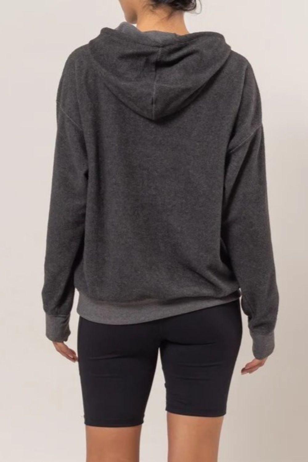 Brushed Long Sleeve Hoodie in Charcoal