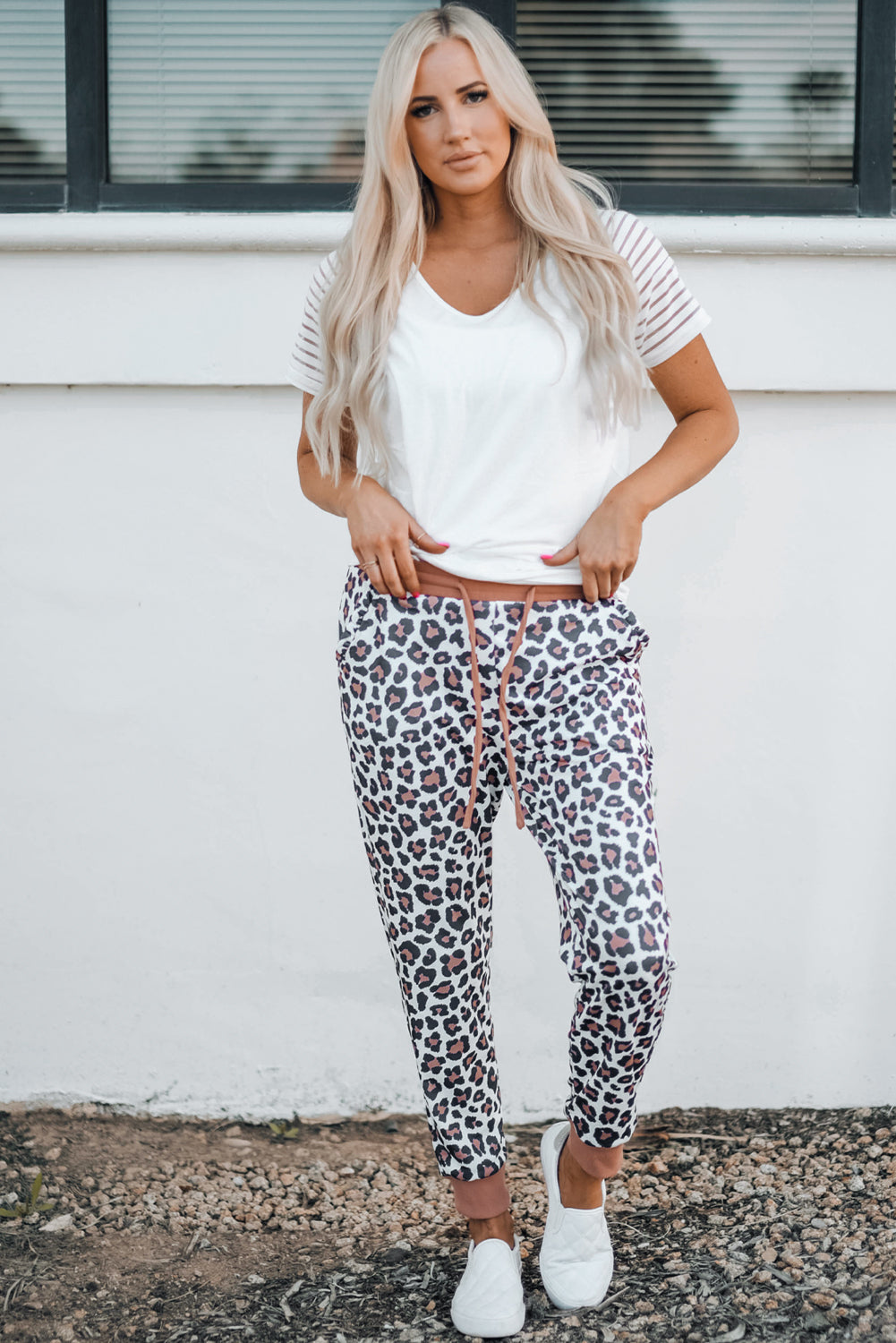 Leopard Print Elastic Waist Joggers