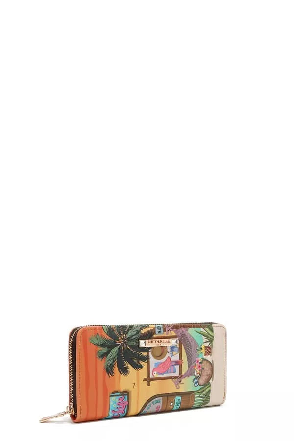 Colorful wallet with tropical design on a white background