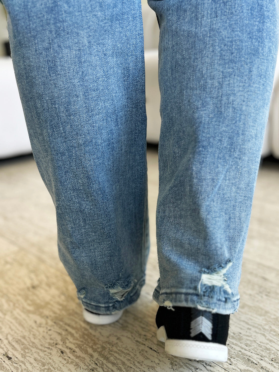 Medium Wash High Waist Distressed Straight Leg Jeans