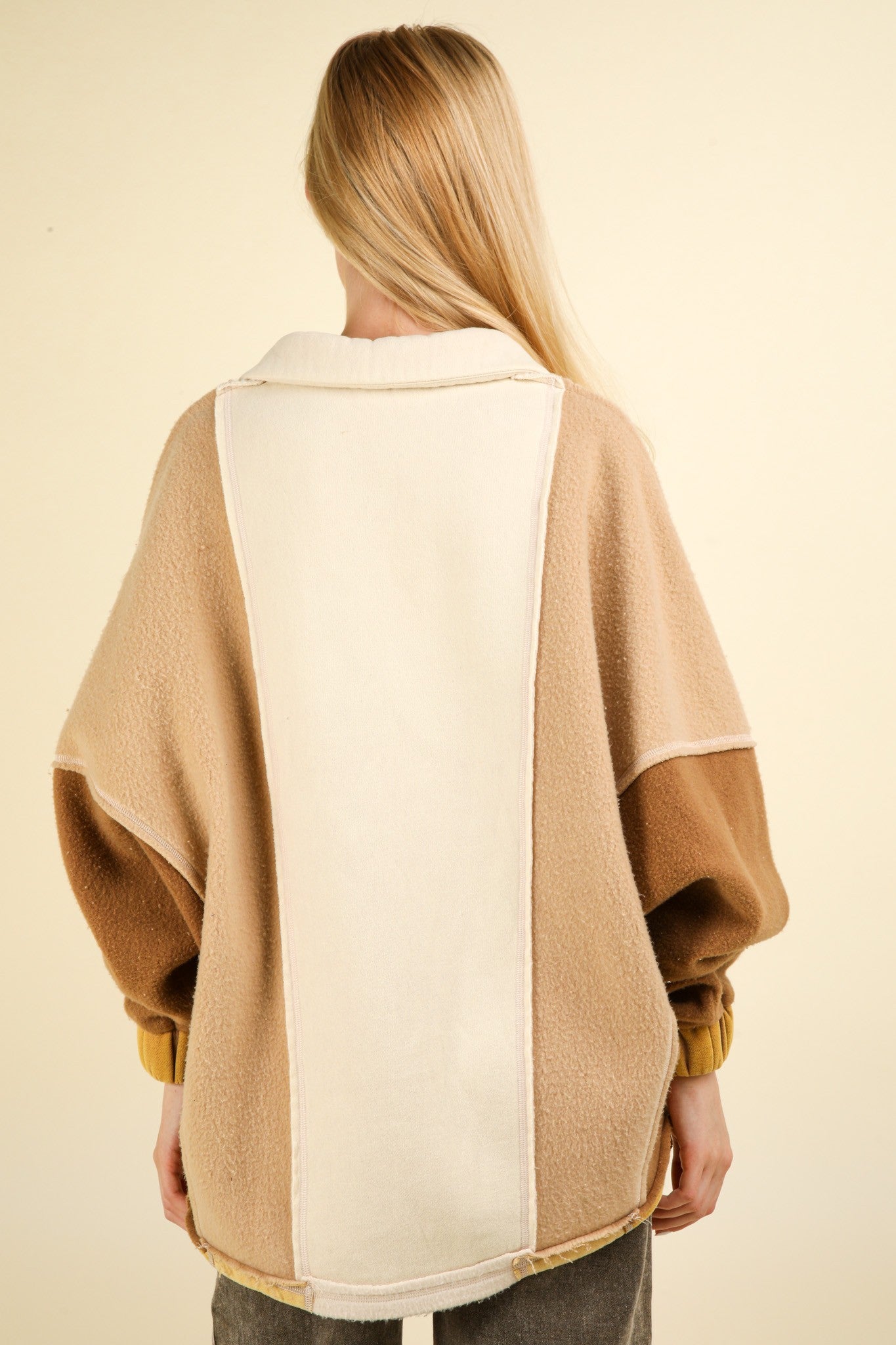 Color Block Johnny Collar French Terry Sweatshirt in Taupe