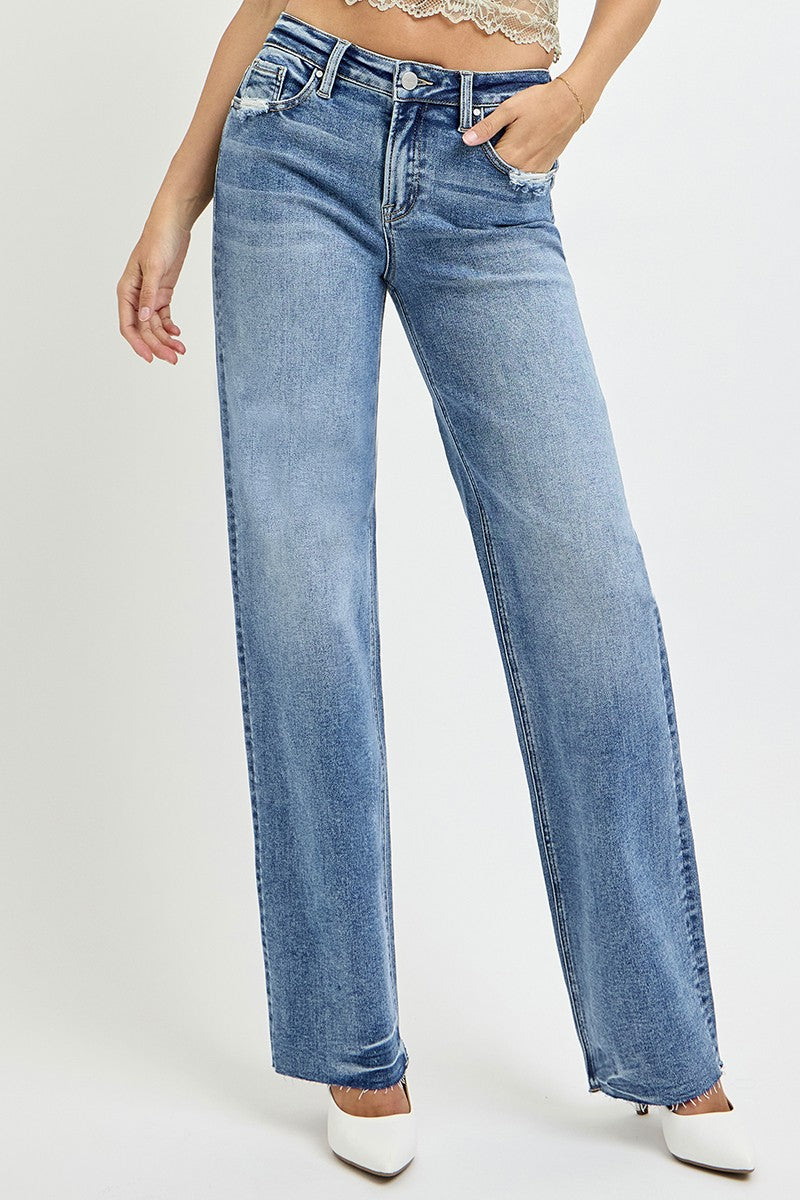 Medium Wash High Rise Straight Leg Jeans