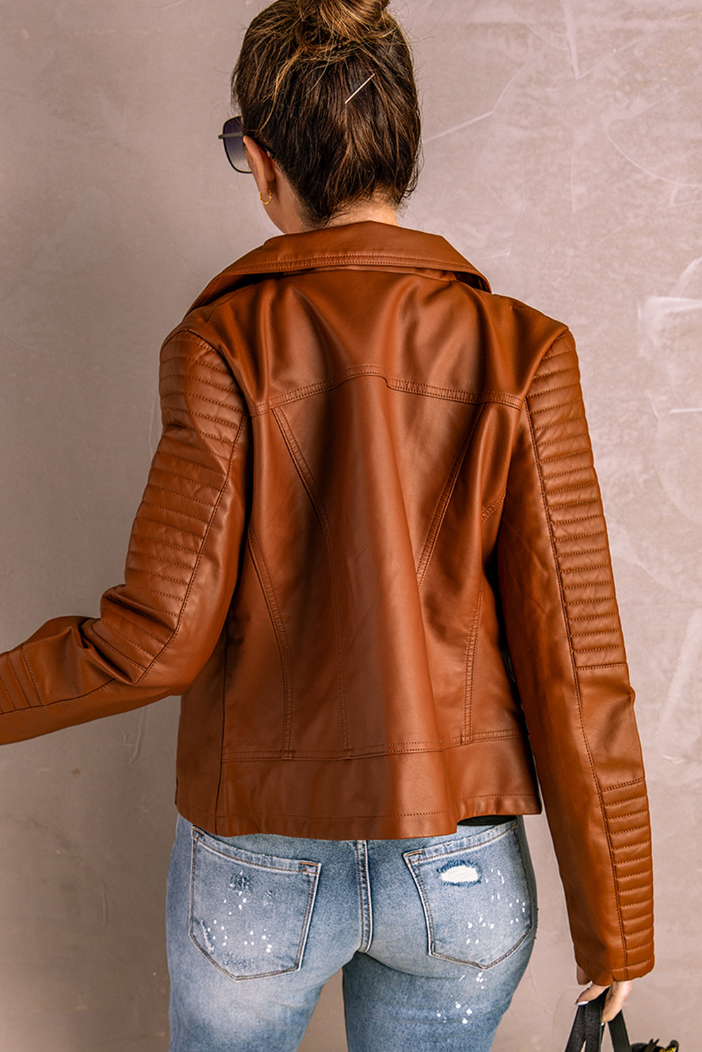 Brown Vegan Leather Motorcycle Jacket