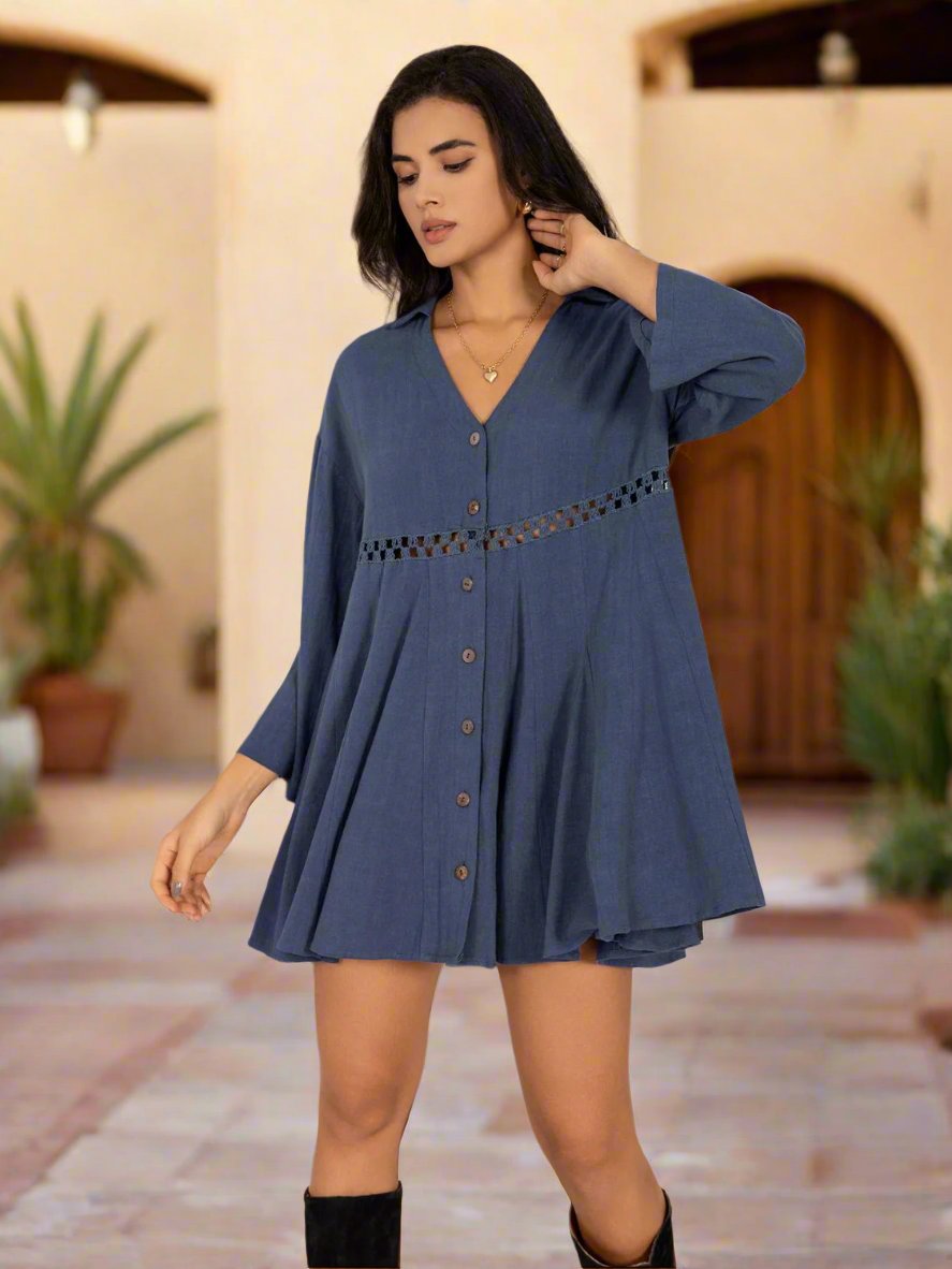 Dusty Blue Long Sleeve Mini Dress