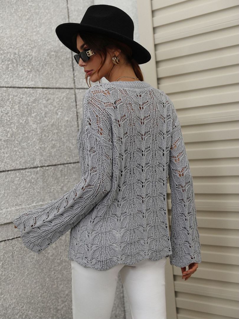 Long Bell Sleeve Crochet Knit Top