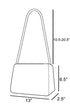 Line drawing of a handbag with dimensions labeled