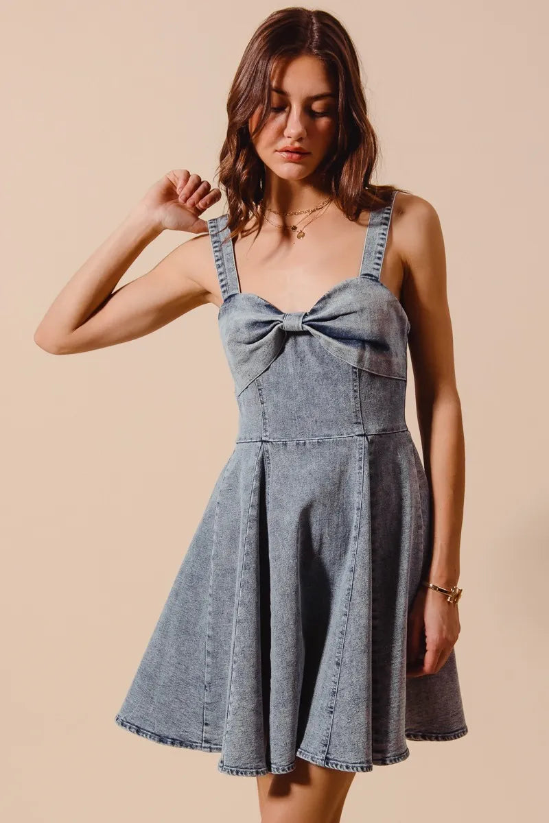 Denim Bow Front Mini Dress