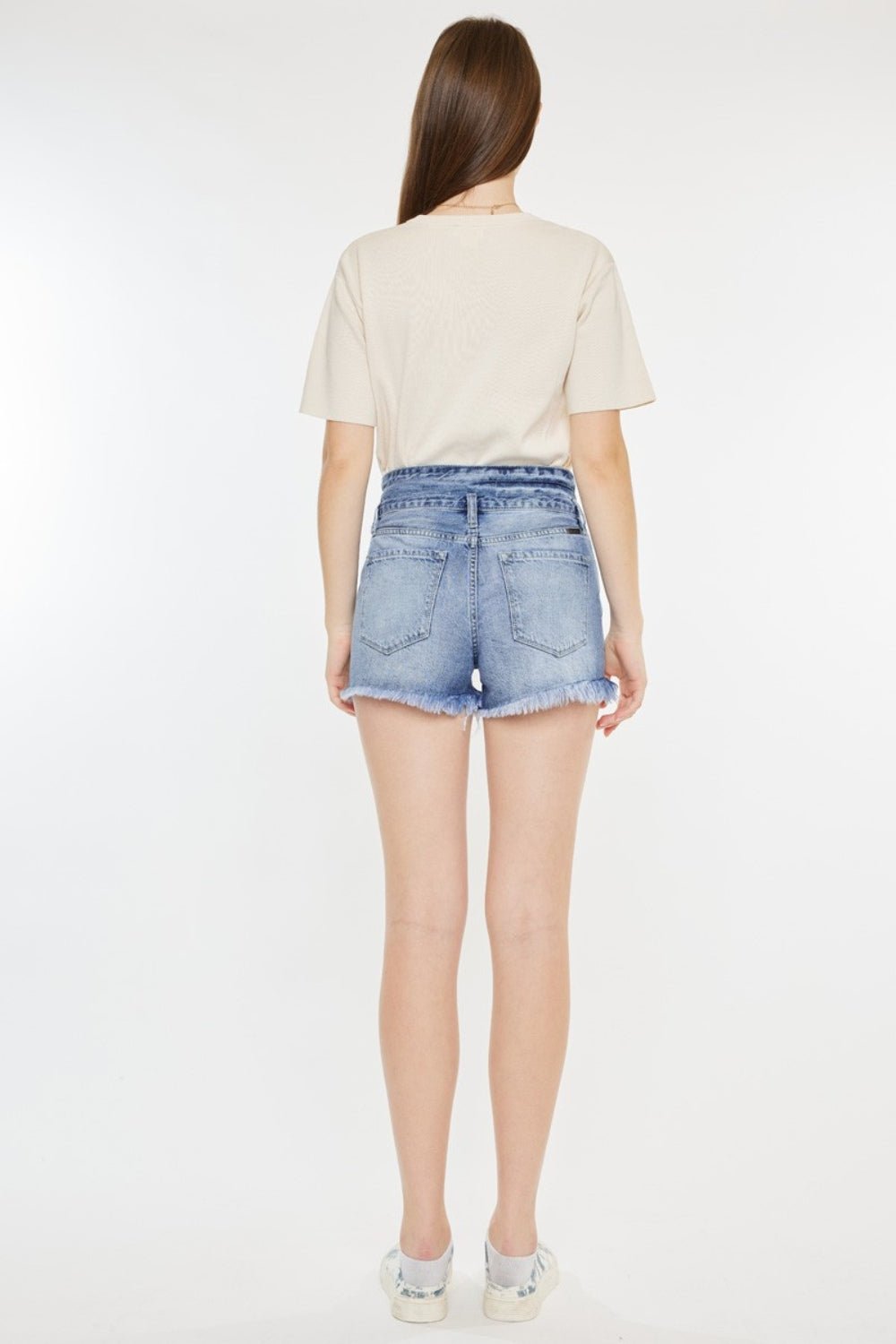 Acid Wash High Rise Frayed Hem Denim ShortsShortsKancan