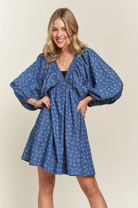 ADORA - Balloon Sleeve Mini Dress – Indigo Vine Print