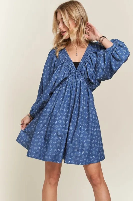 ADORA - Balloon Sleeve Mini Dress – Indigo Vine Print