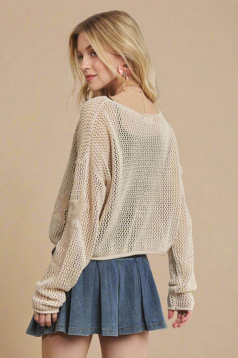 ADORA - Beige Open Knit Star Sweater