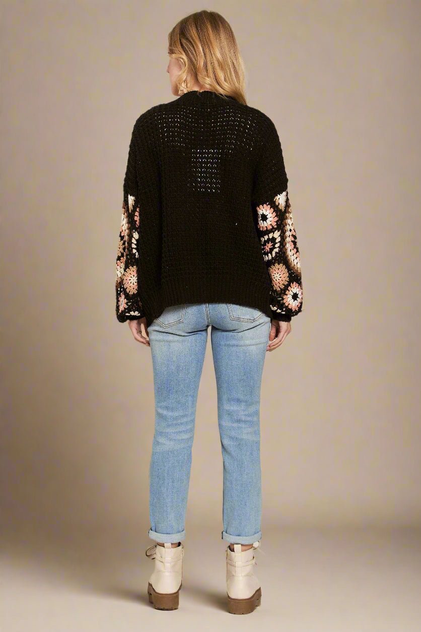 ADORA - Black Crochet Open Knit Cardigan in Blush & Mocha