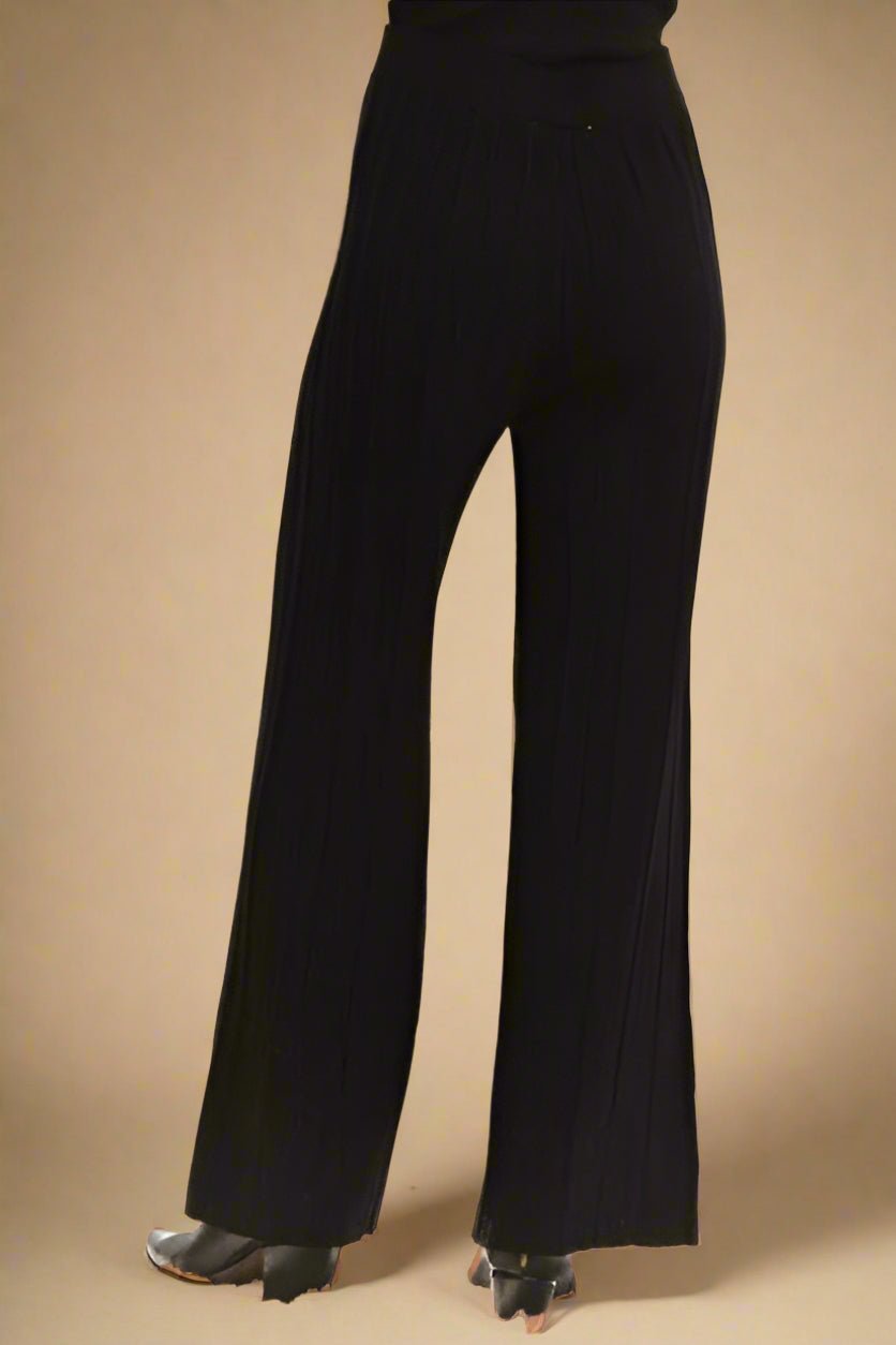 ADORA - Black Drawstring Waist Wide Leg Knit Pants