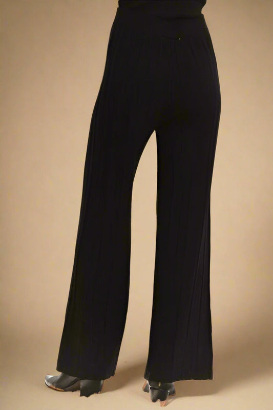 ADORA - Black Drawstring Waist Wide Leg Knit Pants