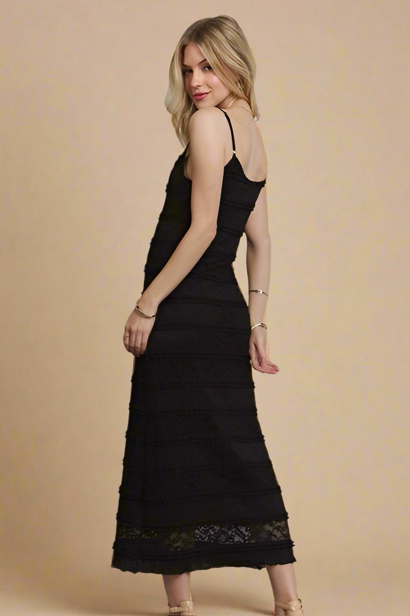 ADORA - Black Lace Midi Slip Dress