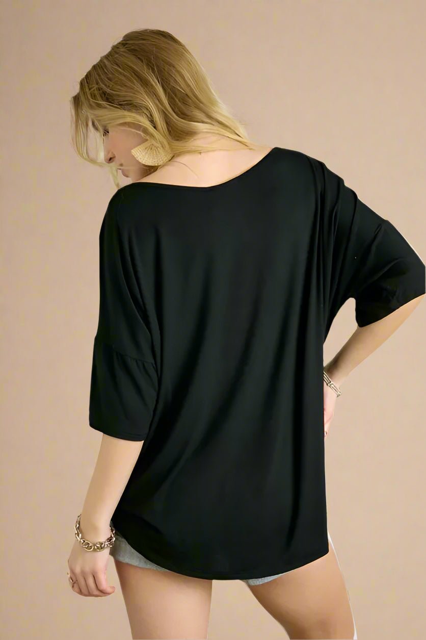 ADORA - Black Sequin Flag Pocket Tie - Hem Top