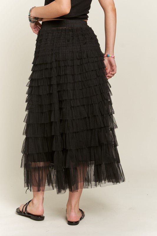 ADORA - Black Tulle Elastic Waist Midi Skirt