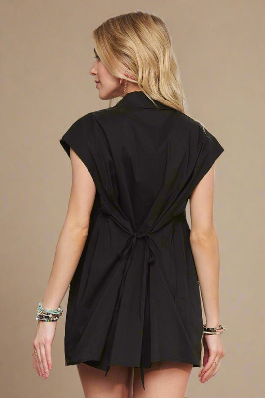 ADORA - Cap Sleeve Button Down Shirt – Onyx Black