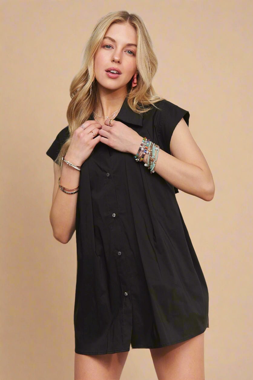 ADORA - Cap Sleeve Button Down Shirt – Onyx Black