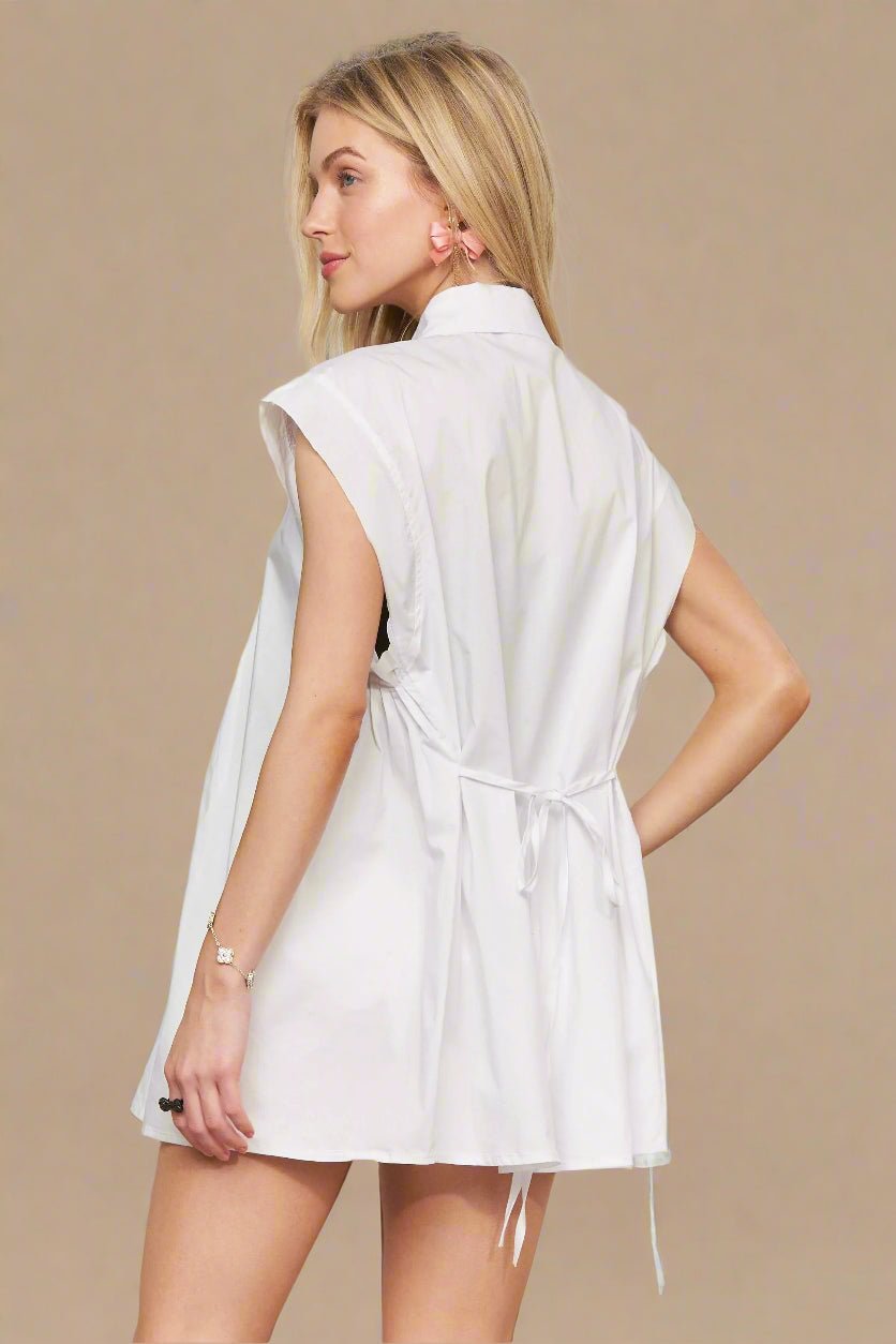 ADORA - Cap Sleeve Button Down Shirt – White