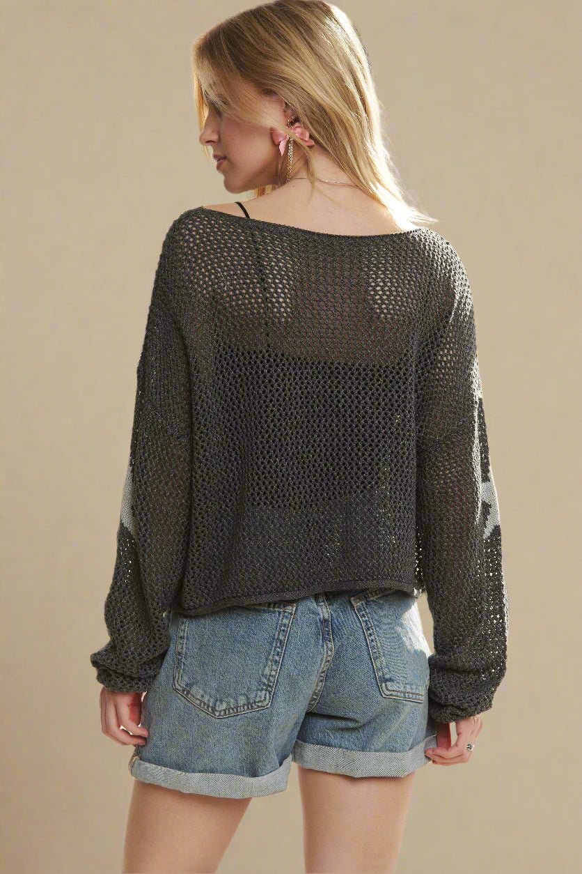 ADORA - Charcoal Star Mesh Knit Sweater