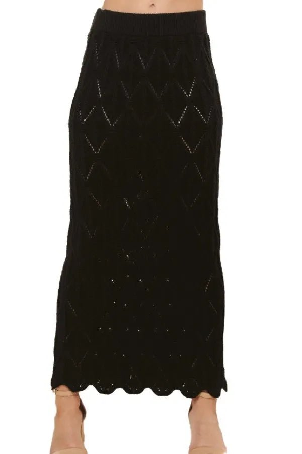ADORA - Chevron Pointelle Knit Midi Skirt – Black