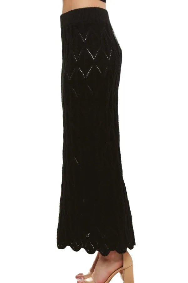 ADORA - Chevron Pointelle Knit Midi Skirt – Black