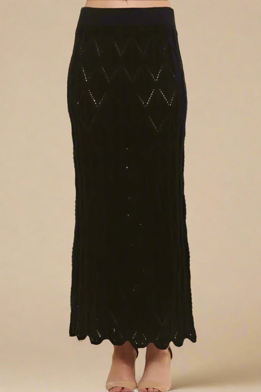 ADORA - Chevron Pointelle Knit Midi Skirt – Black