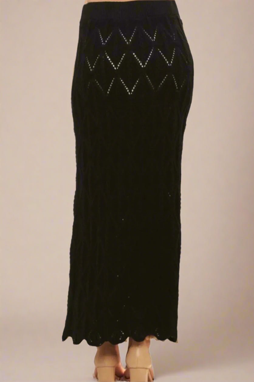 ADORA - Chevron Pointelle Knit Midi Skirt – Black