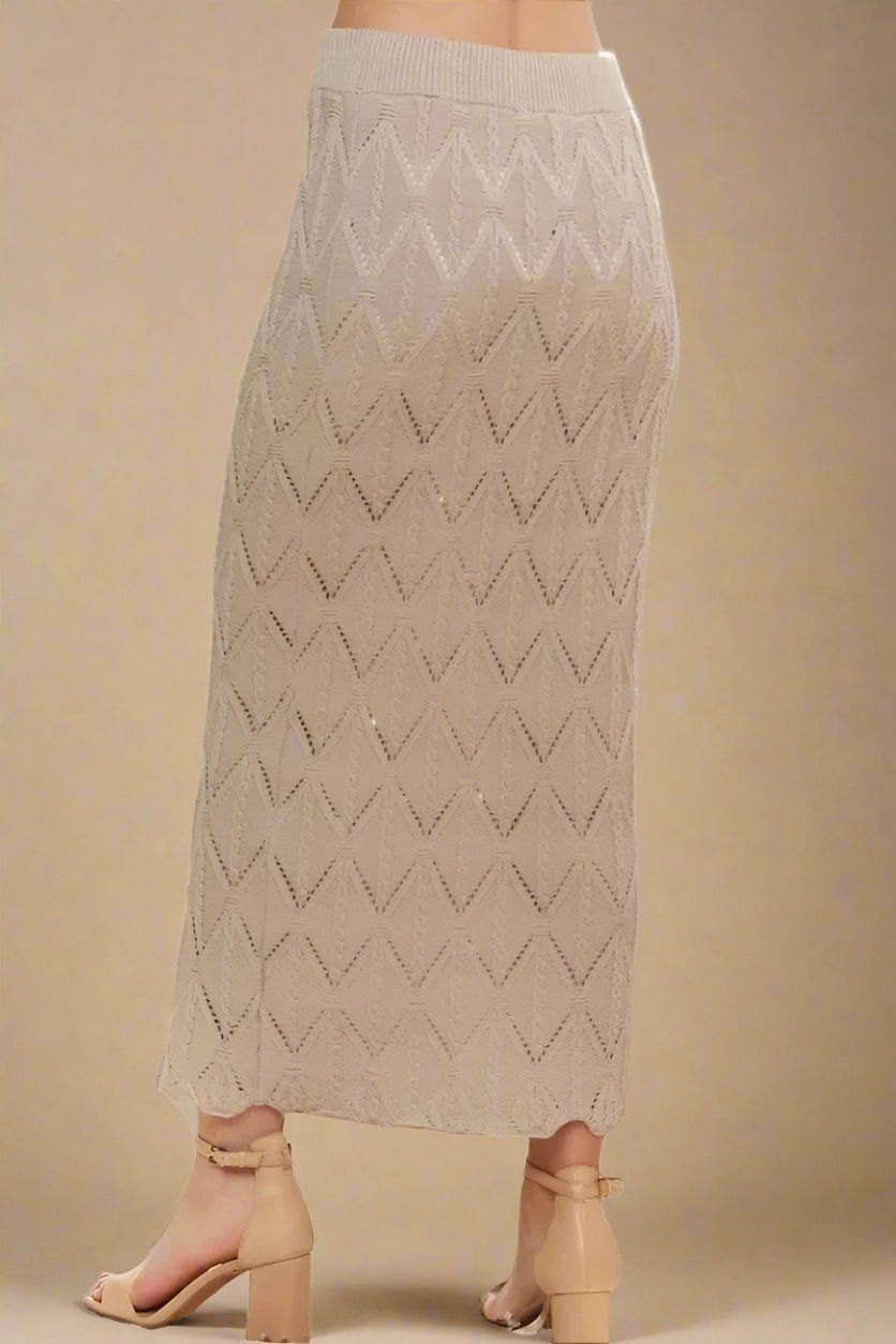 ADORA - Chevron Pointelle Knit Midi Skirt – Oatmeal Beige