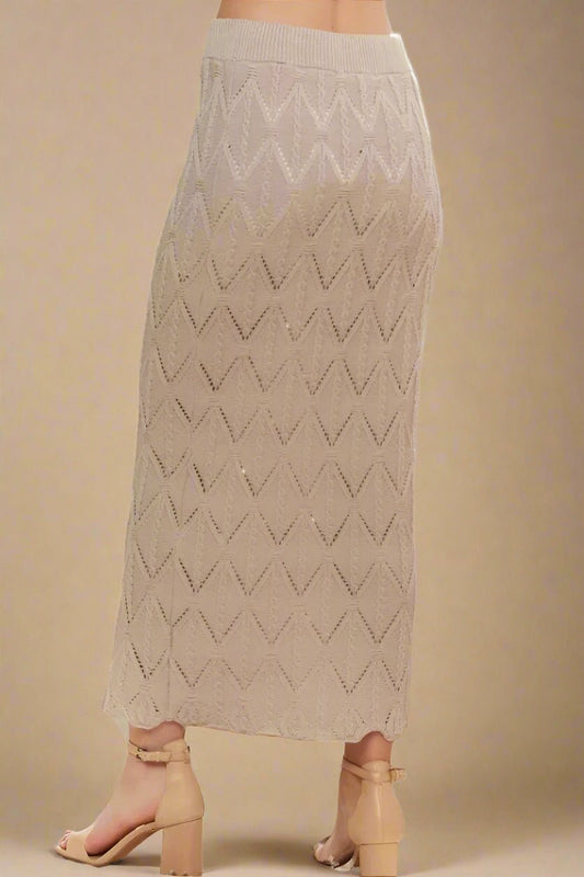 ADORA - Chevron Pointelle Knit Midi Skirt – Oatmeal Beige