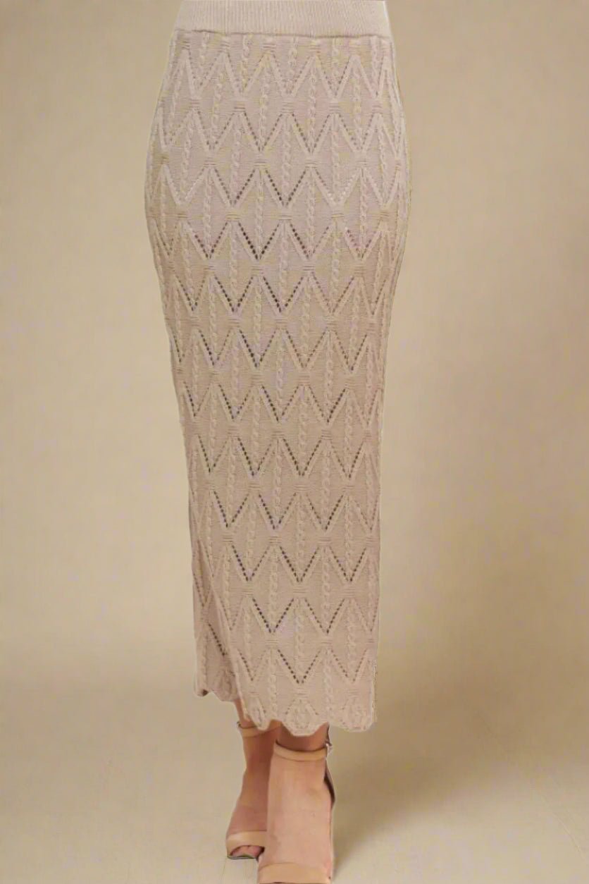 ADORA - Chevron Pointelle Knit Midi Skirt – Oatmeal Beige
