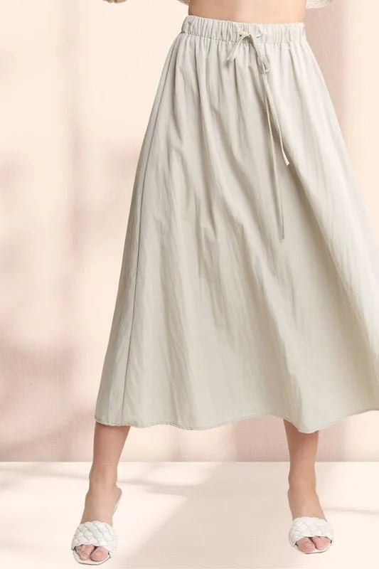 ADORA - Crinkle Drawstring Midi Skirt in Soft Stone