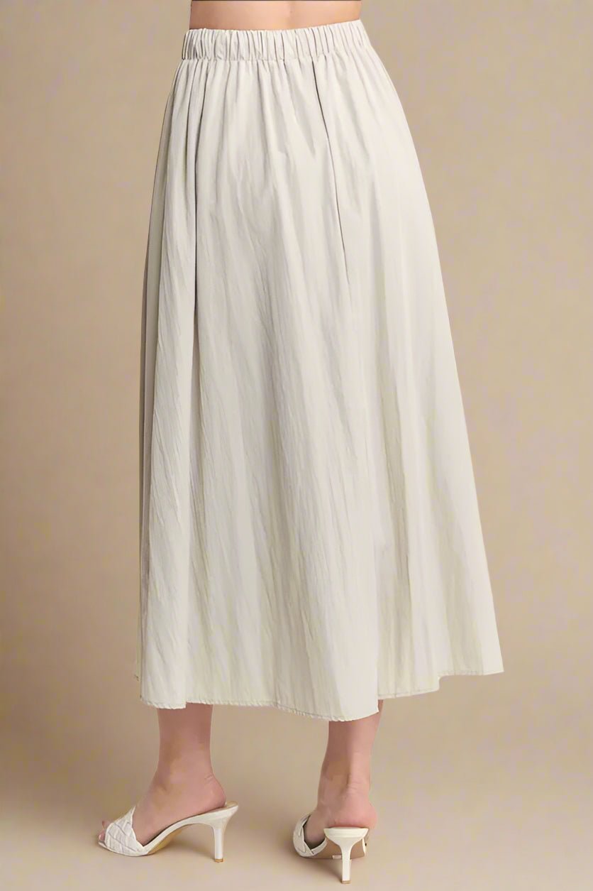 ADORA - Crinkle Drawstring Midi Skirt in Soft Stone