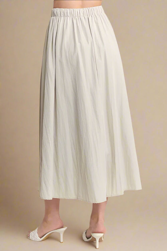ADORA - Crinkle Drawstring Midi Skirt in Soft Stone