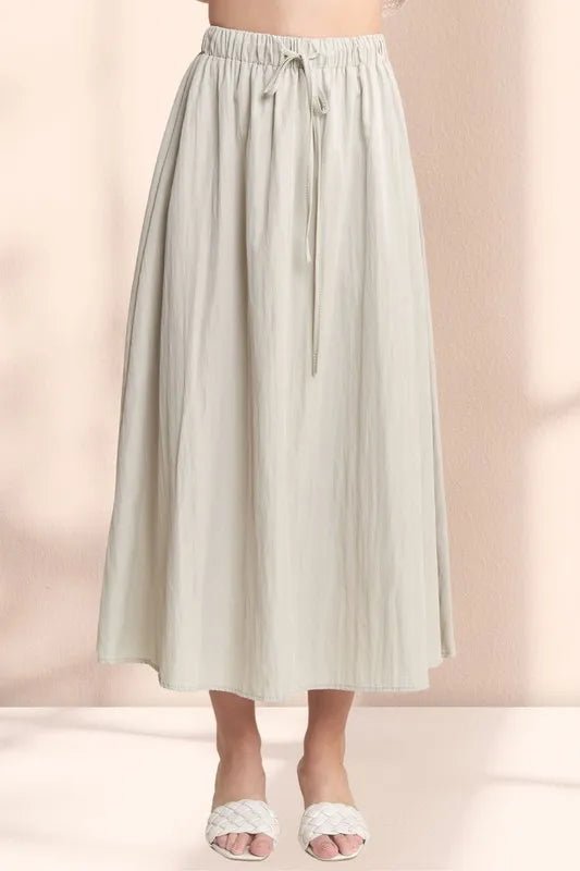 ADORA - Crinkle Drawstring Midi Skirt in Soft Stone
