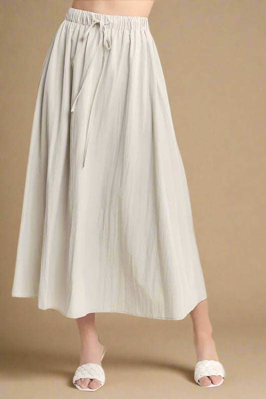 ADORA - Crinkle Drawstring Midi Skirt in Soft Stone