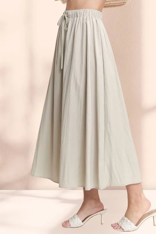 ADORA - Crinkle Drawstring Midi Skirt in Soft Stone