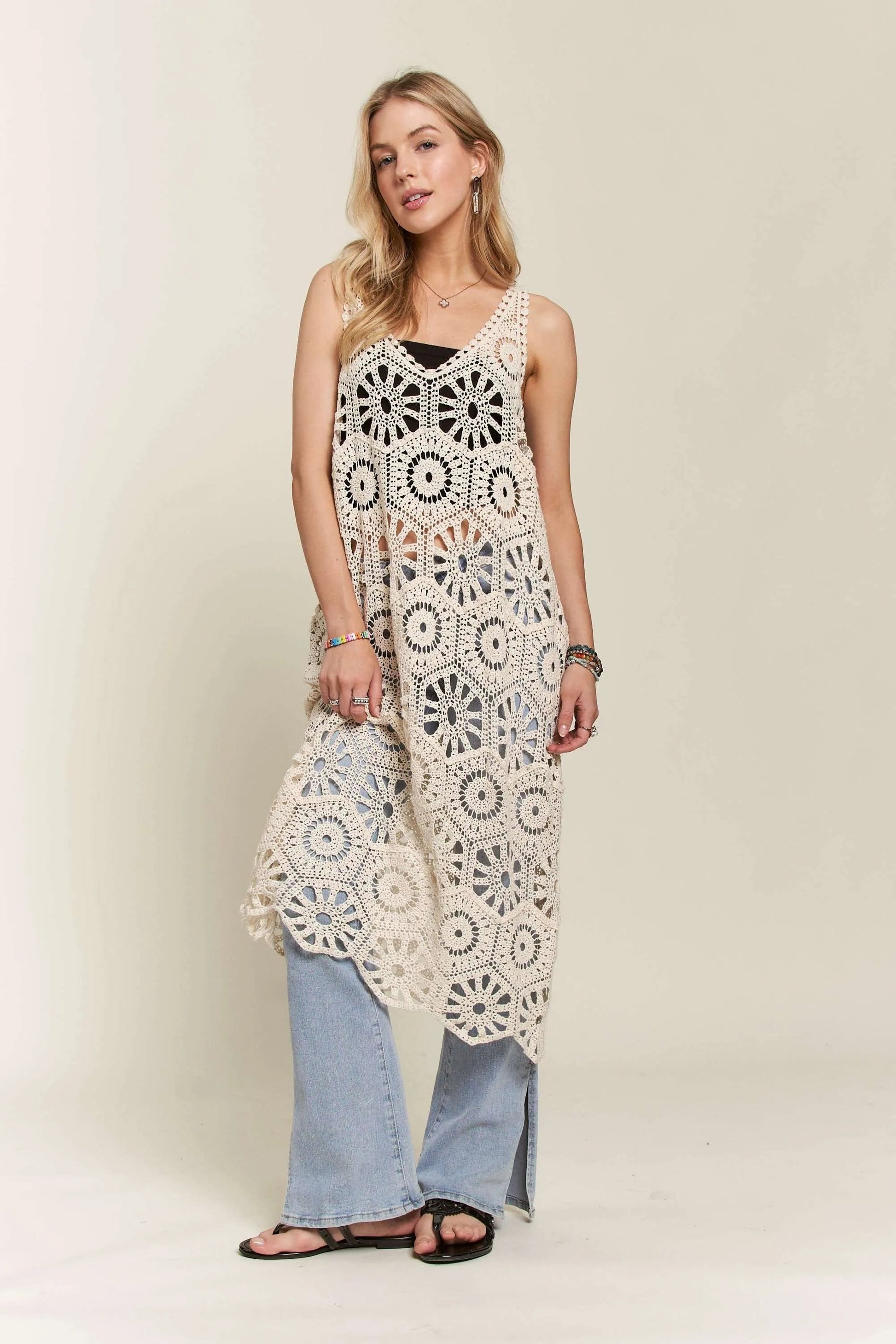 ADORA - Crochet Midi Cover Up in Cream Ivory