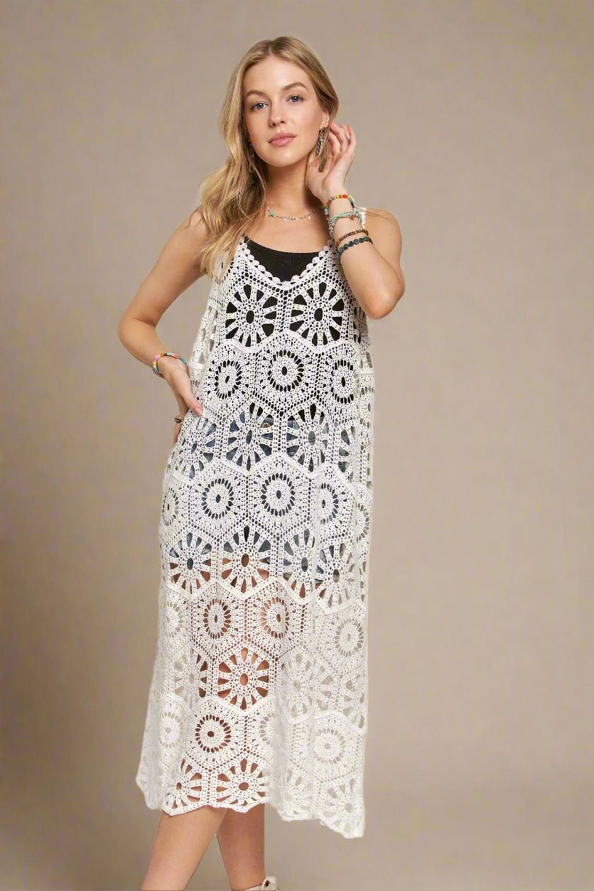 ADORA - Crochet Midi Cover Up in White
