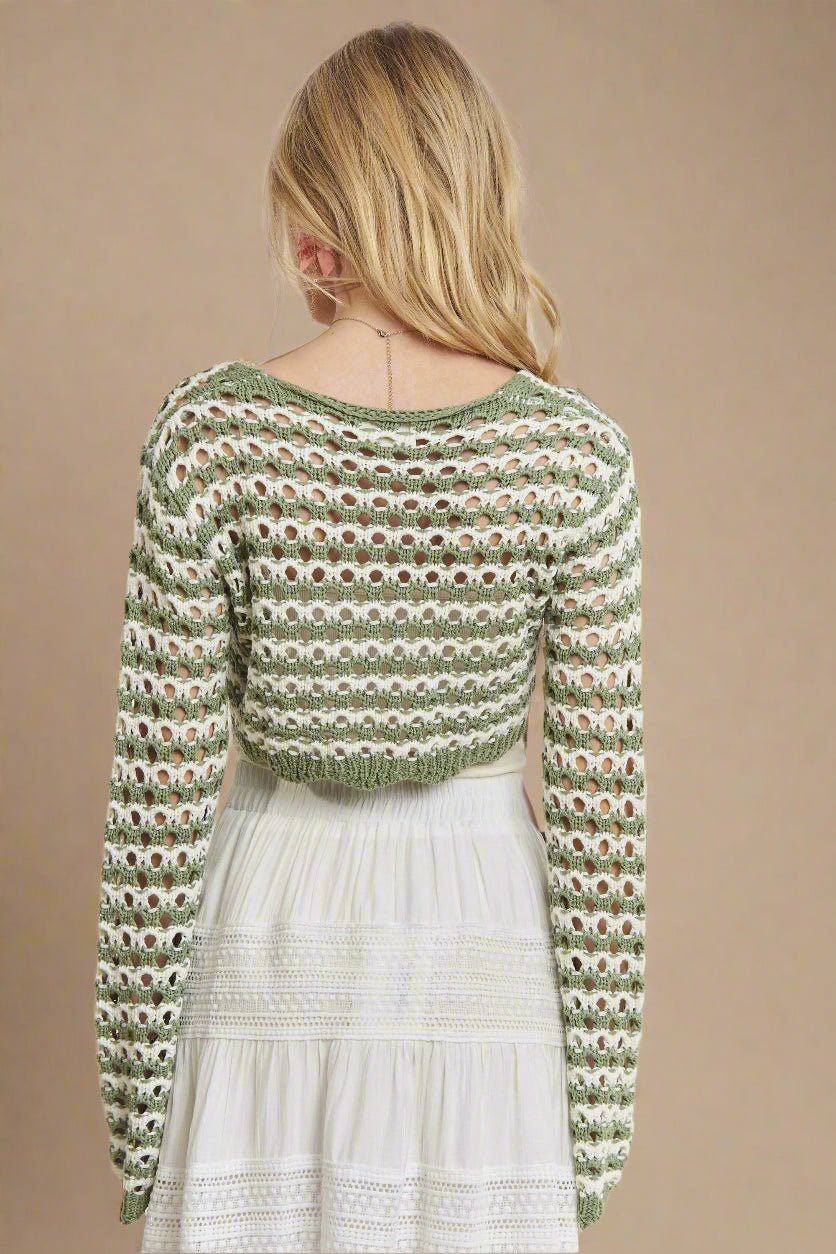 ADORA - Cropped Crochet Tie Front Shrug – Sage & Cream