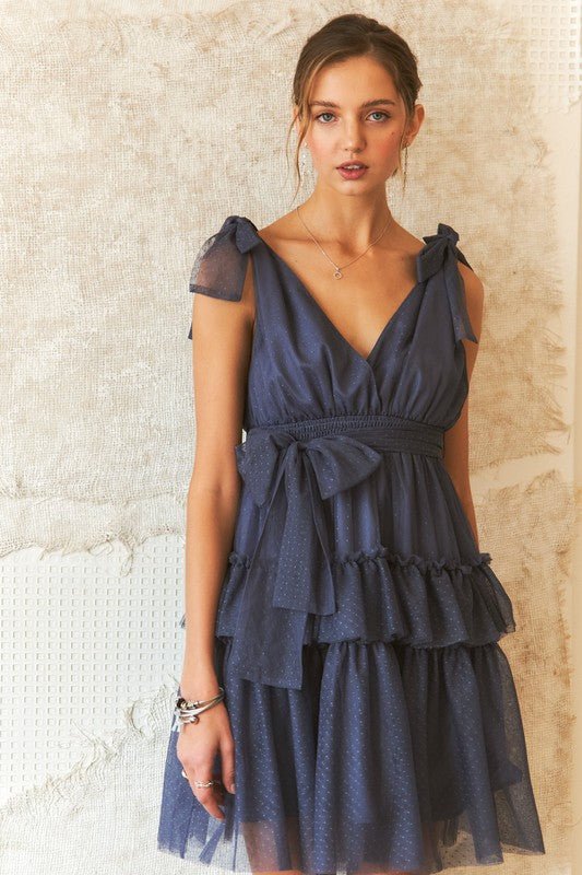 ADORA - Dark Navy Swiss Dot Tulle Mini Dress