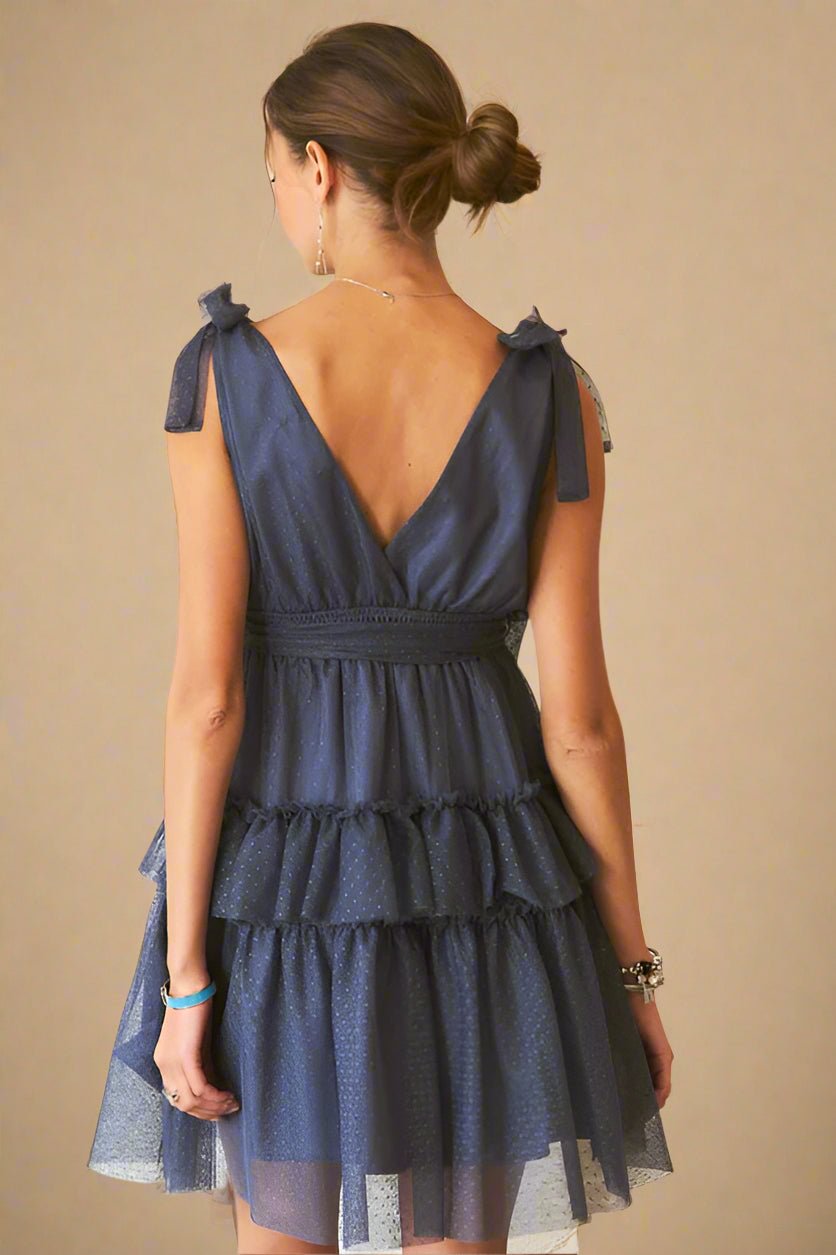 ADORA - Dark Navy Swiss Dot Tulle Mini Dress